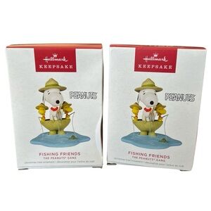 Lot Of‎ 2 Hallmark Keepsake Ornament 2022 The Peanuts Gang Fishing Friends NIB
